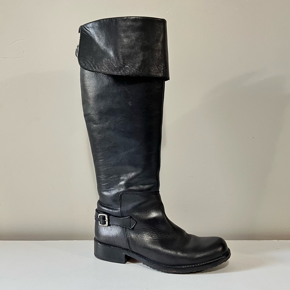 Steve Madden Black Leather Knee-High Heeled Boots